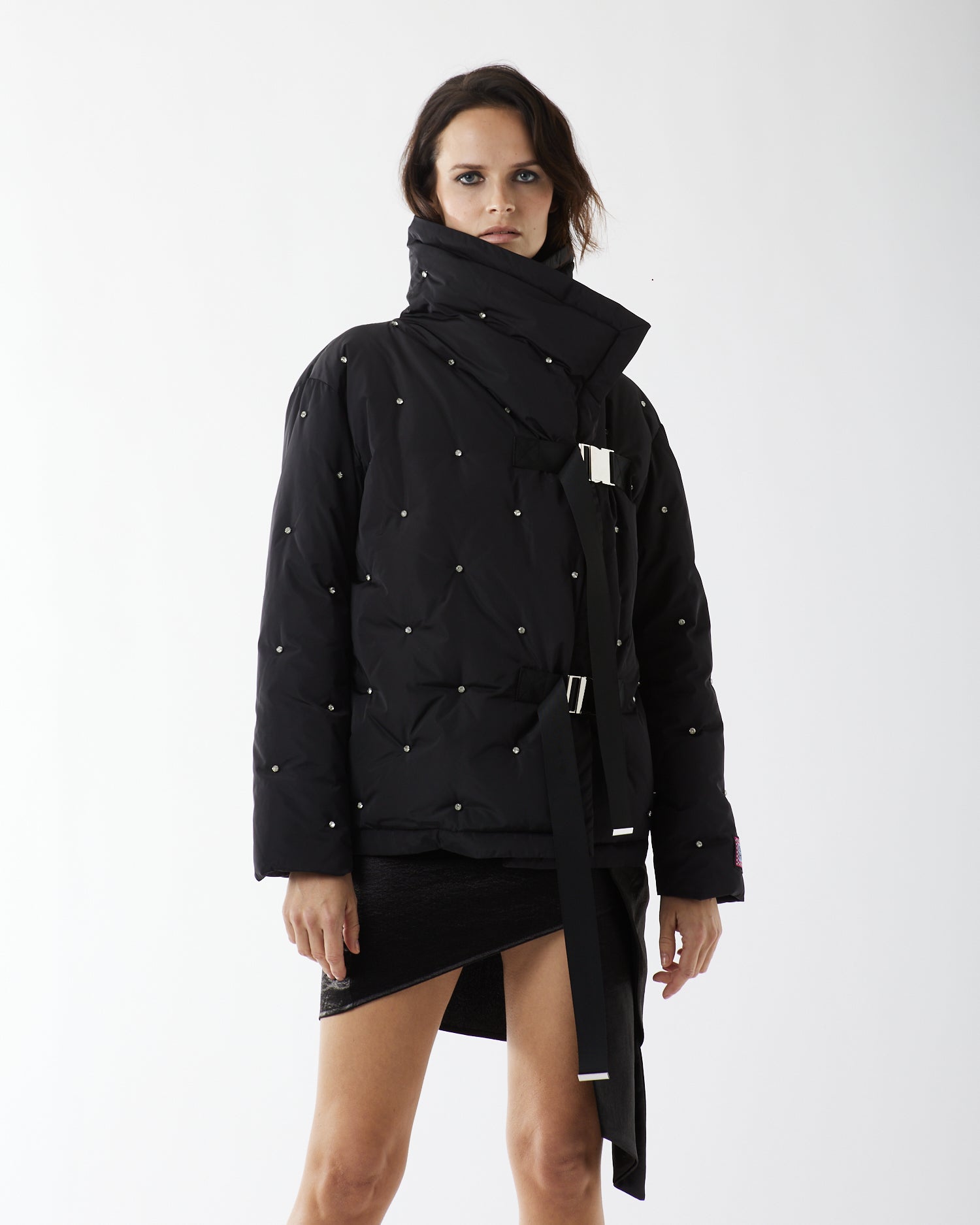 Down jacket with rhinestones