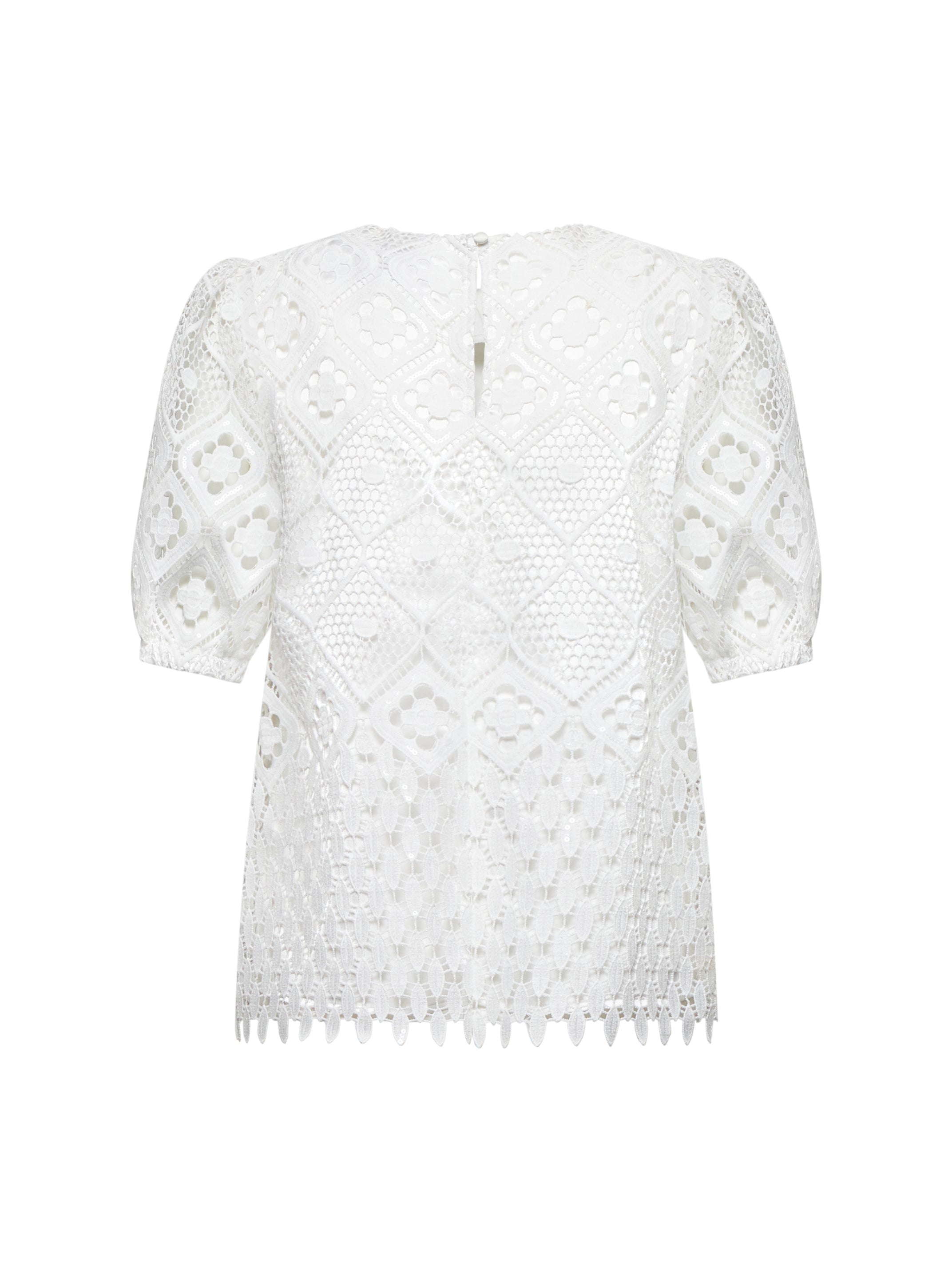 Pitched lace blouse with puff sleeves
