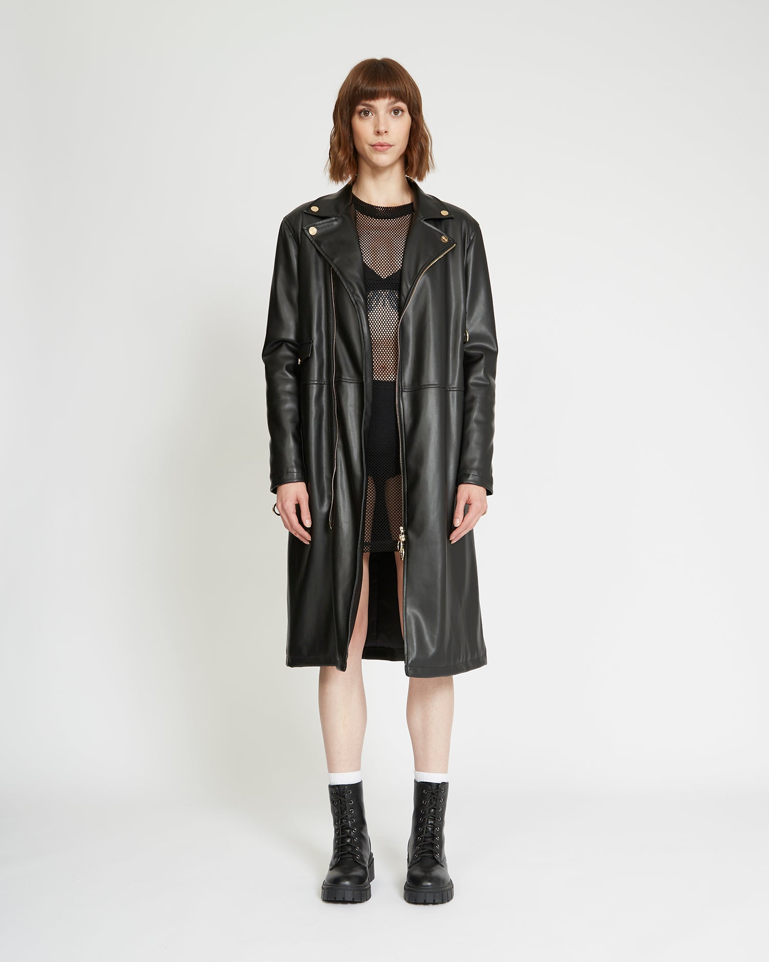 Long faux leather coat