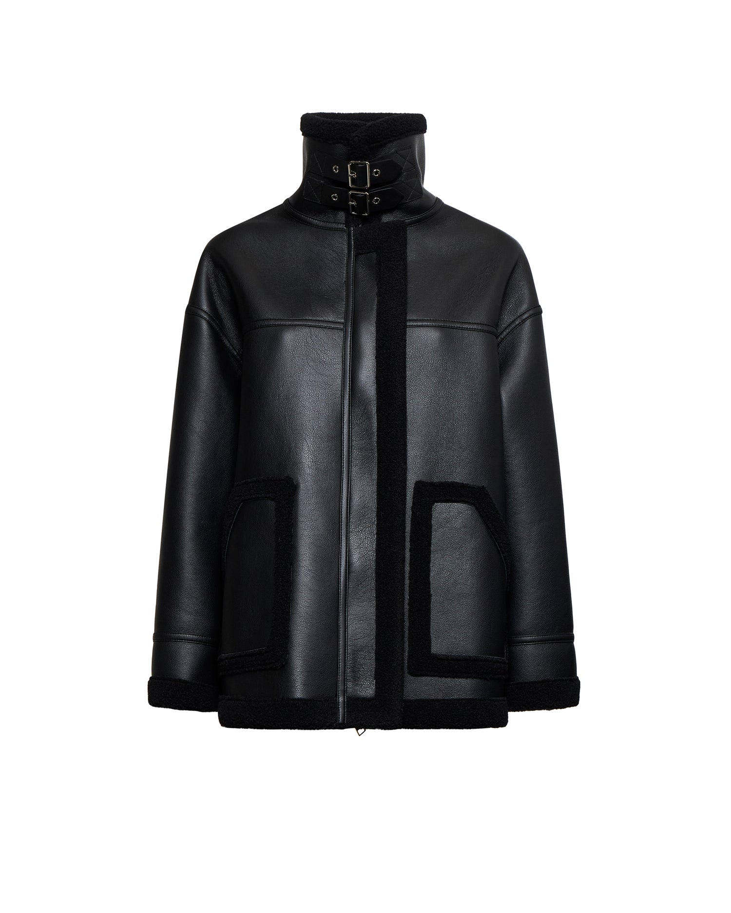 Cappotto effetto shearling con collo alto