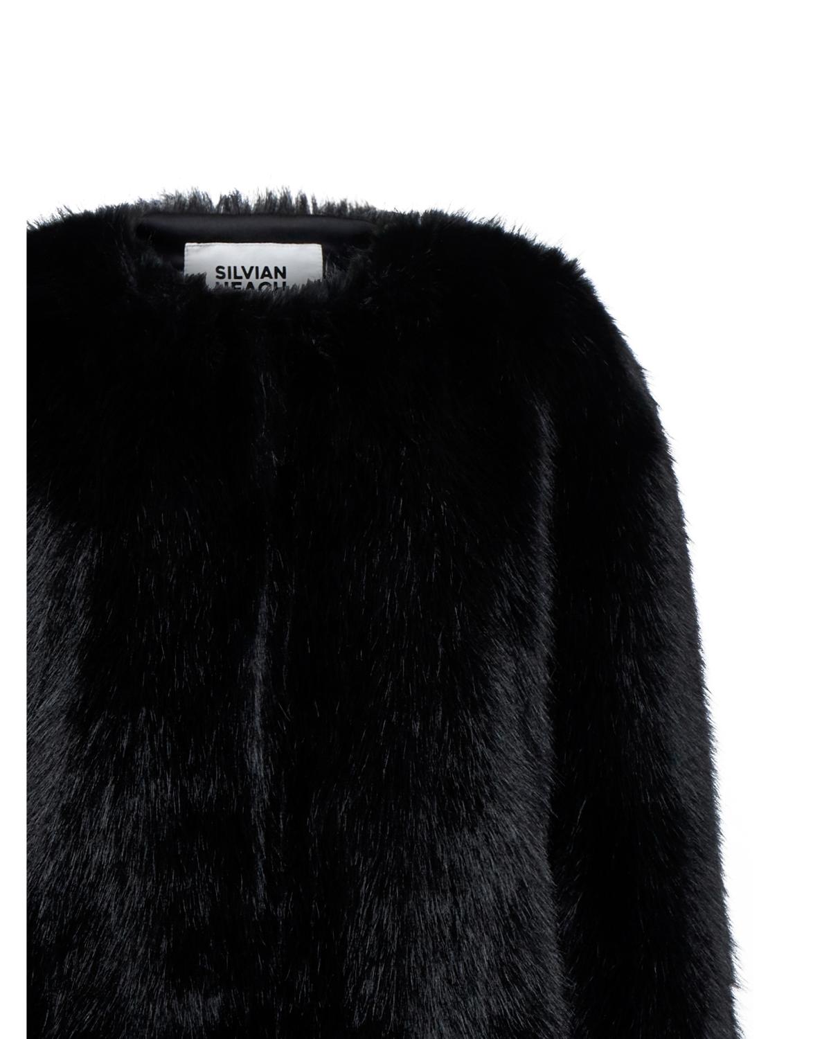 herlipto  Faux Fur Coat ブラック Long black faux fur coat | Silvian Heach