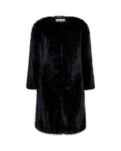 Silvian Heach Cappotto Lungo Eco-Pelliccia Nera
