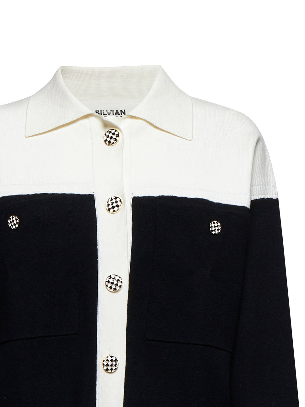 Two-tone sweater with collar and jewel buttons - Silvian Heach
