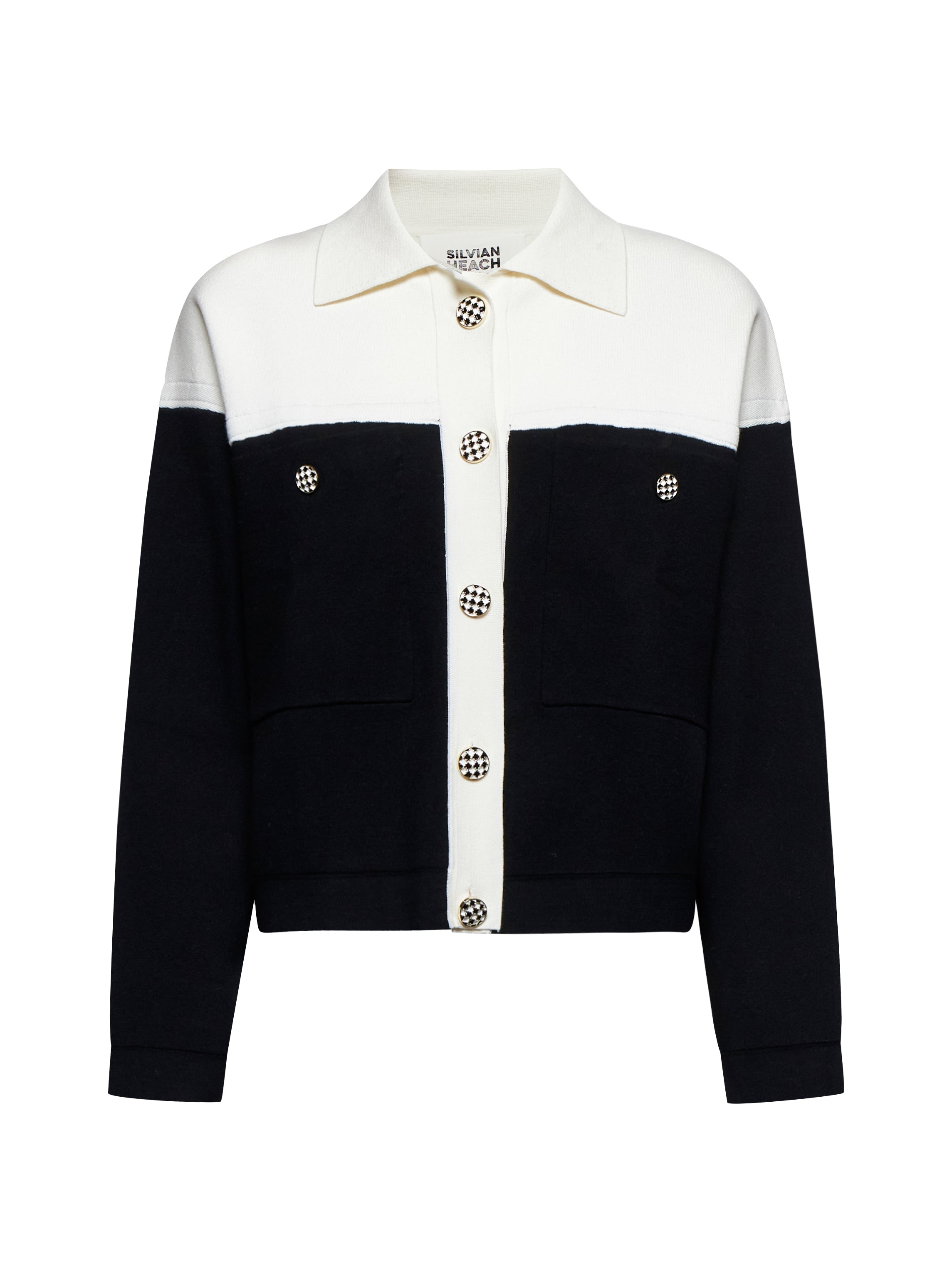 Two-tone sweater with collar and jewel buttons - Silvian Heach