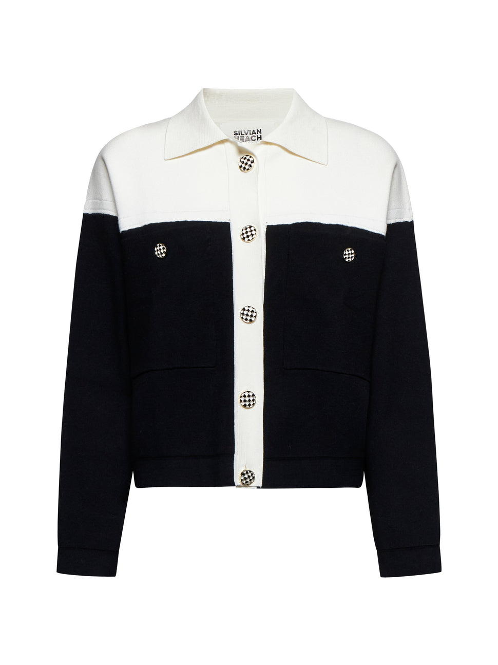 Two-tone sweater with collar and jewel buttons - Silvian Heach