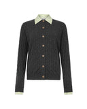 Cardigan a Trecce con Inserto Camicia a Righe