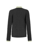 Cardigan a Trecce con Inserto Camicia a Righe