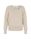 Pullover with V-neck and Contrasting Embroidery