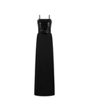 Abito Lungo Bustier con Paillettes e Spacco Posteriore