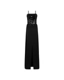 Abito Lungo Bustier con Paillettes e Spacco Posteriore