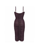 Abito Midi Aderente Drappeggiato a Pois con Spalline Sottili