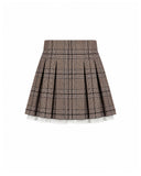 Check Print Pleated Skirt with Tulle