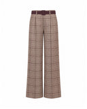 Check print palazzo trousers with belt