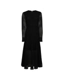 Abito Midi Nero Lavorato con Dettagli Scalloped