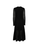 Abito Midi Nero Lavorato con Dettagli Scalloped