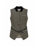 Gilet Sartoriale Spigato con Cintura in Vita