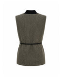 Gilet Sartoriale Spigato con Cintura in Vita