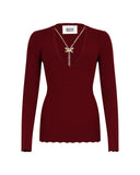 Maglia a Costine con Scollo a V e Collana Gioiello