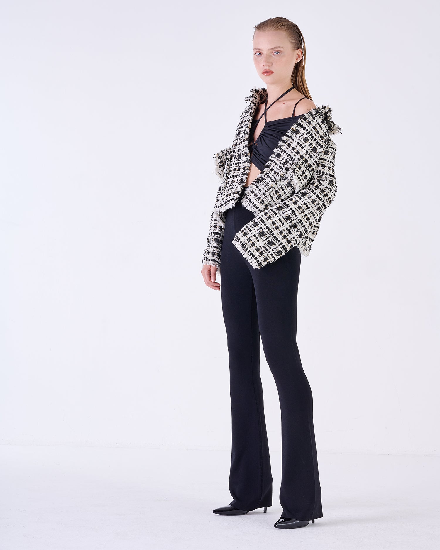 Structured fabric jacket with fringes
