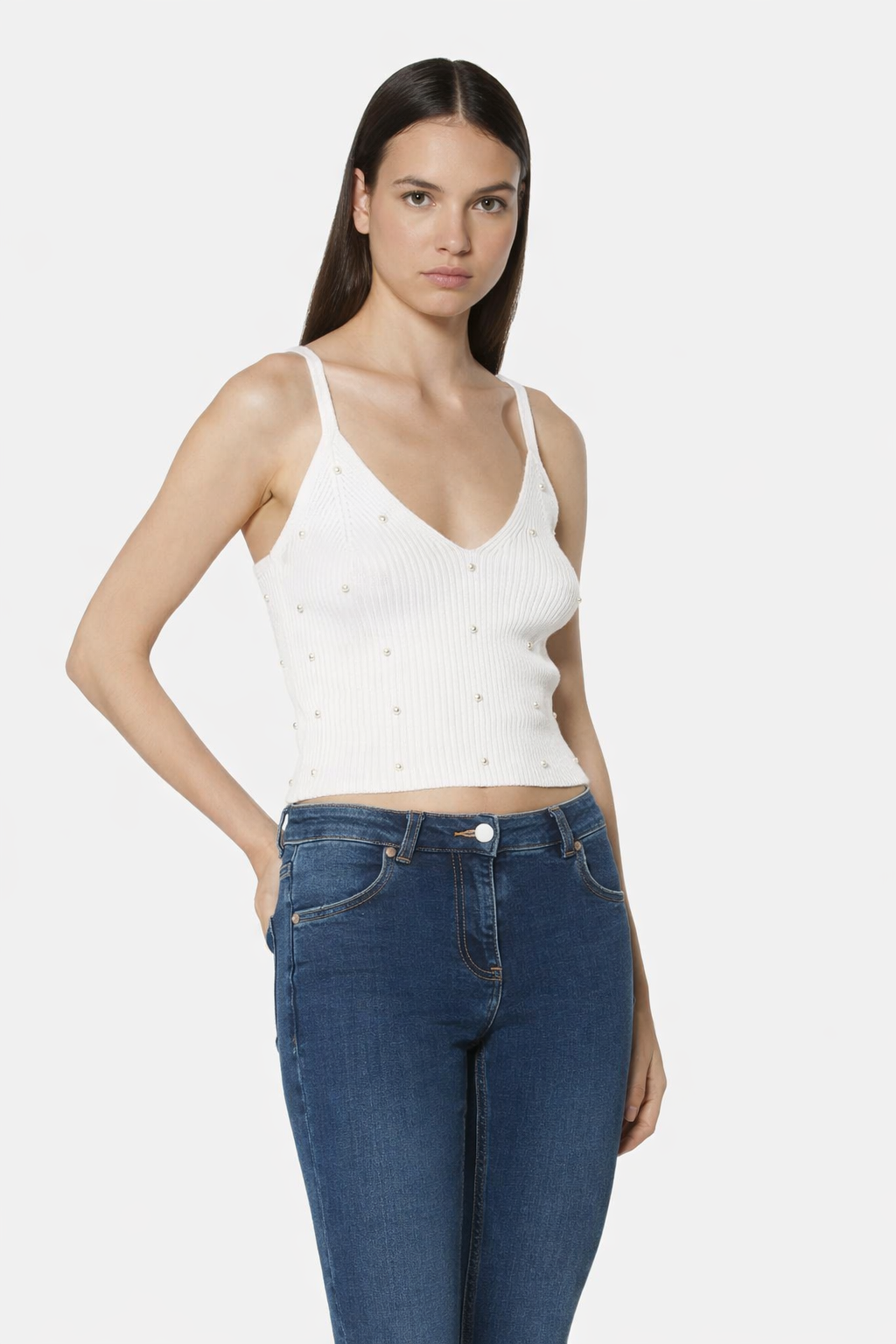 Knitted top with applied pearls Top Silvian Heach