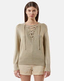 Lurex knit sweater with woven V-neck - Silvian Heach