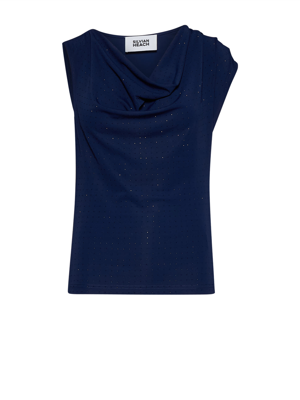 T-shirt smanicata con scollo drappeggiato e micro motivo - Silvian Heach