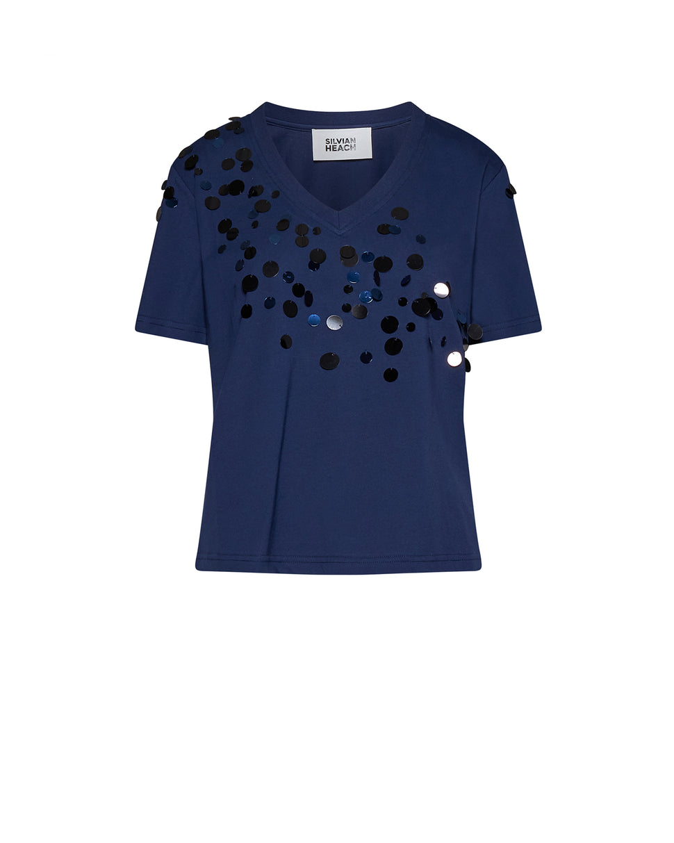 T-shirt con scollo a V e applicazioni decorative - Silvian Heach