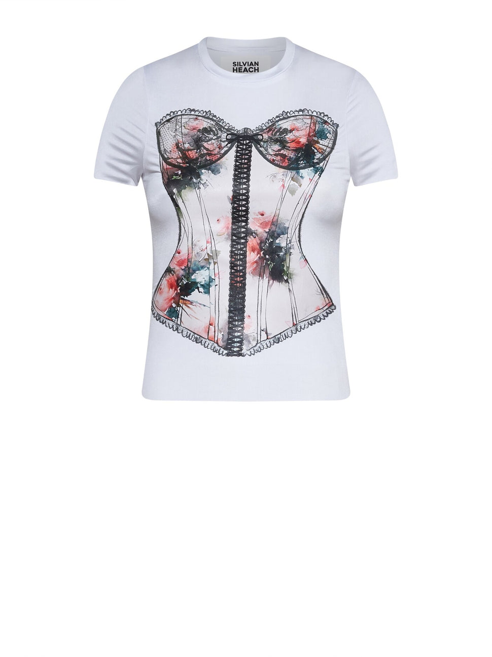 T-shirt con stampa corsetto e motivo floreale - Silvian Heach