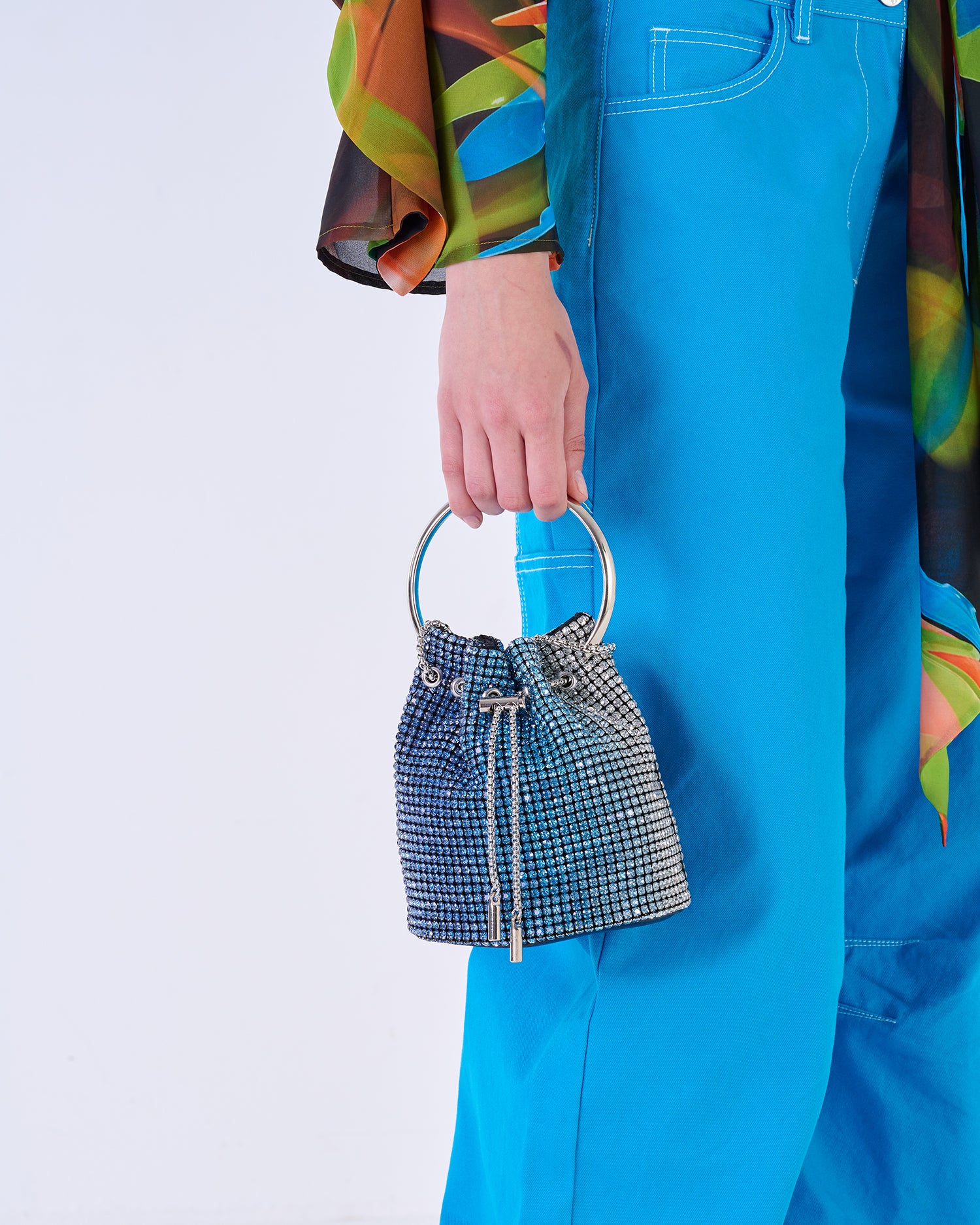 Mini borsa a secchiello in strass