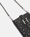 Black Quilted Mini Bag with Buckle and Chain Shoulder Strap - Silvian Heach