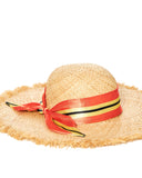 Raffia Hat with Frayed Finish and Ribbon - Pompea x Silvian Heach - Silvian Heach