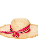 Raffia Hat with Frayed Finish and Ribbon - Pompea x Silvian Heach - Silvian Heach