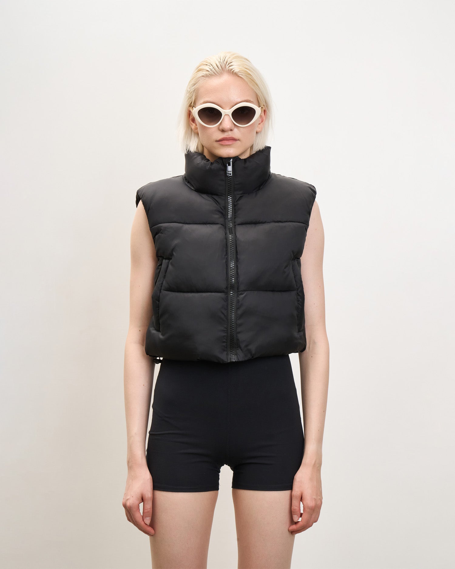 Black sleeveless down-jacket with logo - Puffy Drop