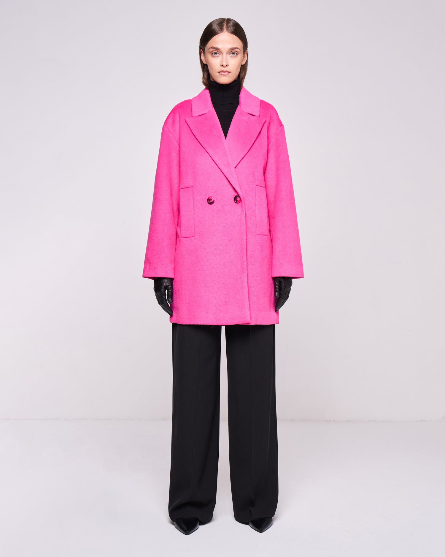 Fuchsia double-breasted coat edit