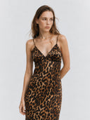 Long dress with animal print and thin straps