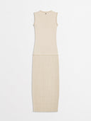 Abito Midi in Maglia con Gonna Plissé e Rouches