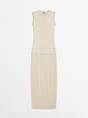 Abito Midi in Maglia con Gonna Plissé e Rouches