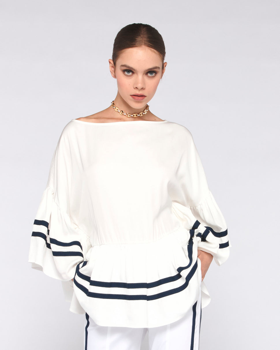 BLUSA AMPIA CON STAMPA A CONTRASTO SUL BORDO E SULLE MANICHE - Silvianheach