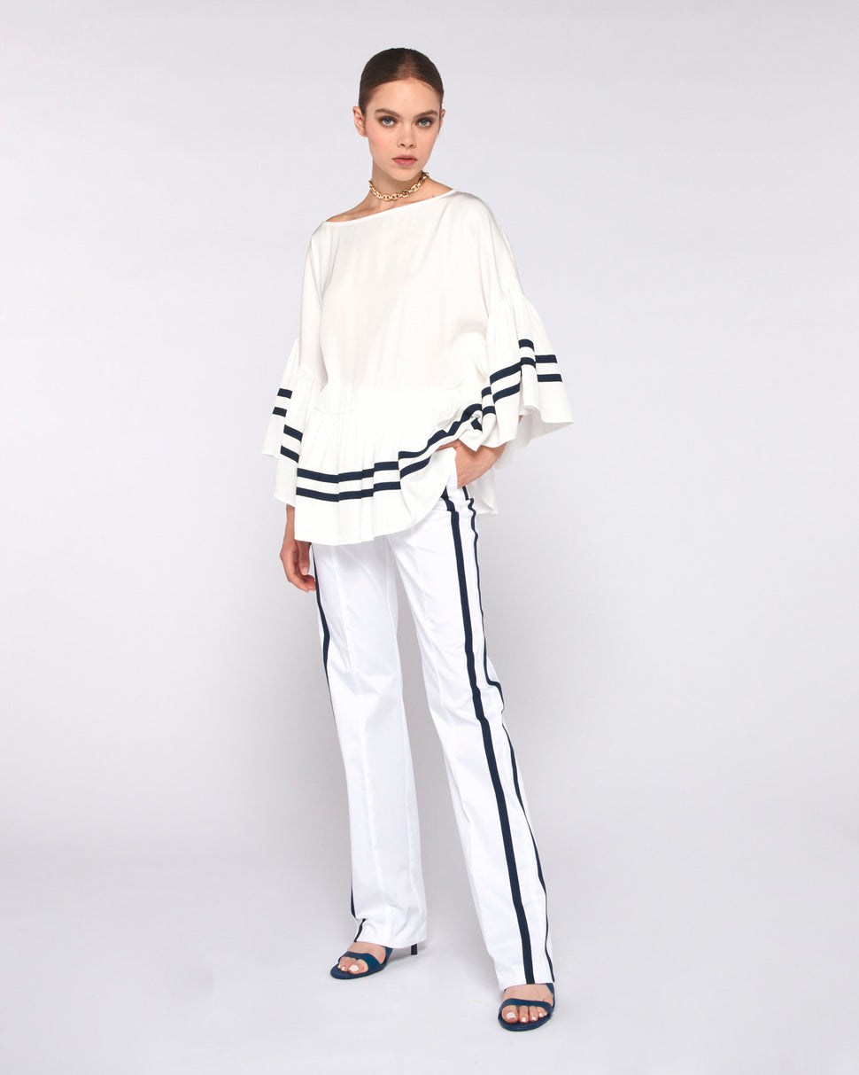 BLUSA AMPIA CON STAMPA A CONTRASTO SUL BORDO E SULLE MANICHE - Silvianheach