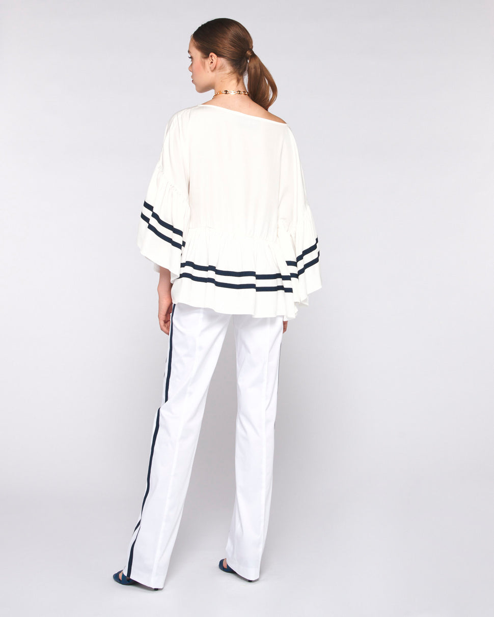 BLUSA AMPIA CON STAMPA A CONTRASTO SUL BORDO E SULLE MANICHE - Silvianheach