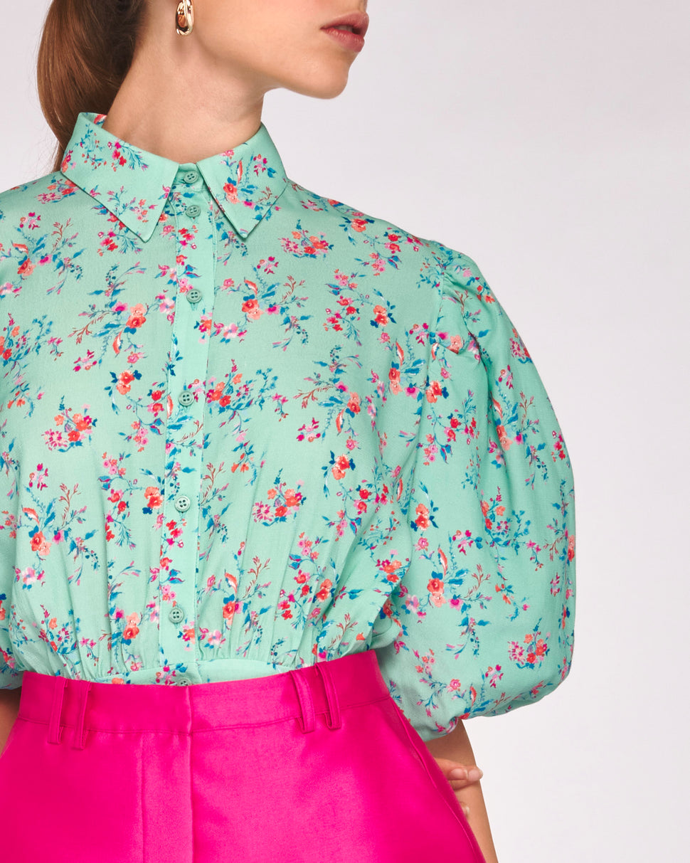 CAMICIA FANTASIA FLOREALE CON MANICHE A PALLONCINO AL GOMITO - Silvianheach