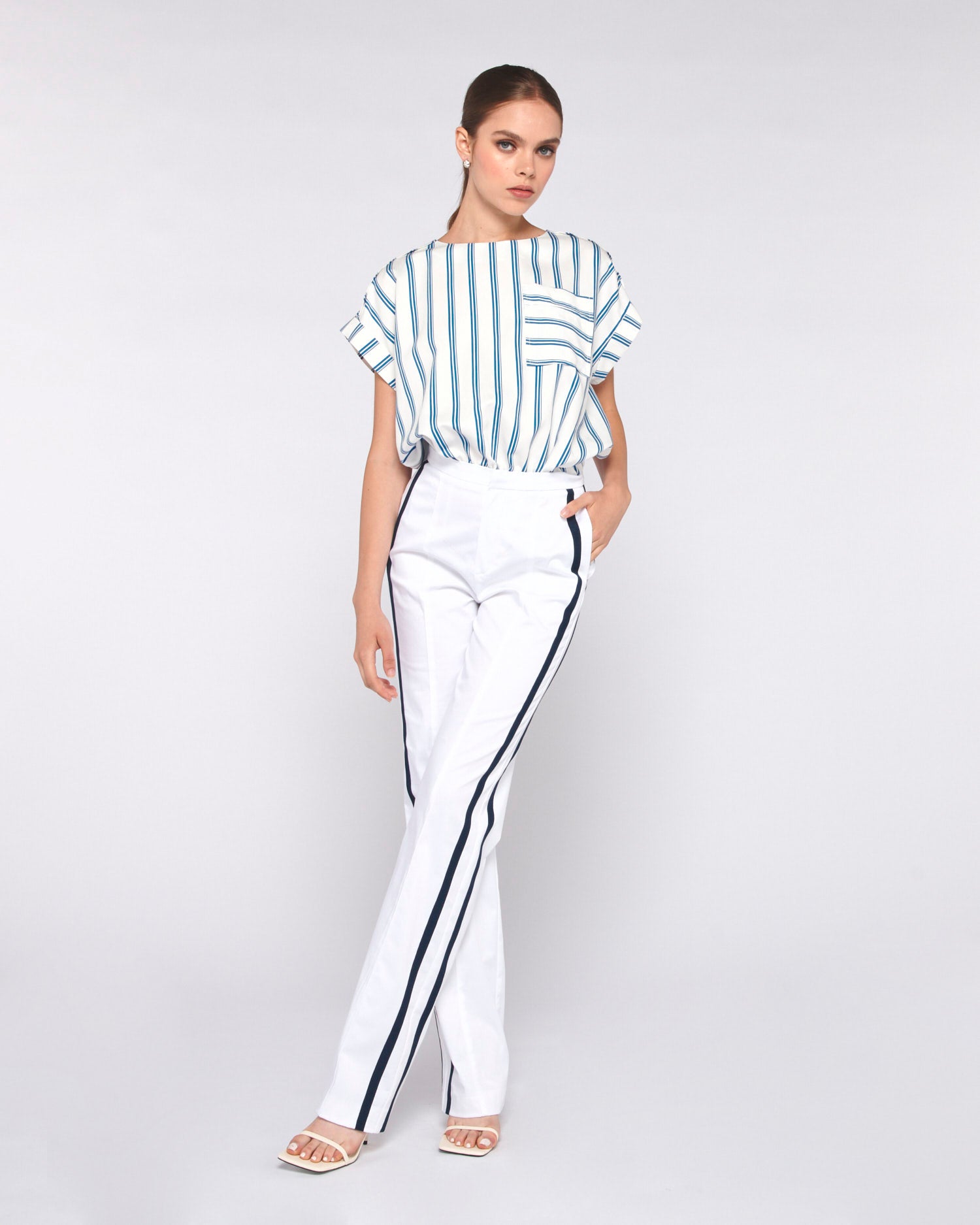 BLUSA A RIGHE A MANICHE CORTE CON TASCHINO - Silvianheach