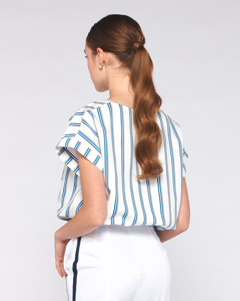 BLUSA A RIGHE A MANICHE CORTE CON TASCHINO - Silvianheach