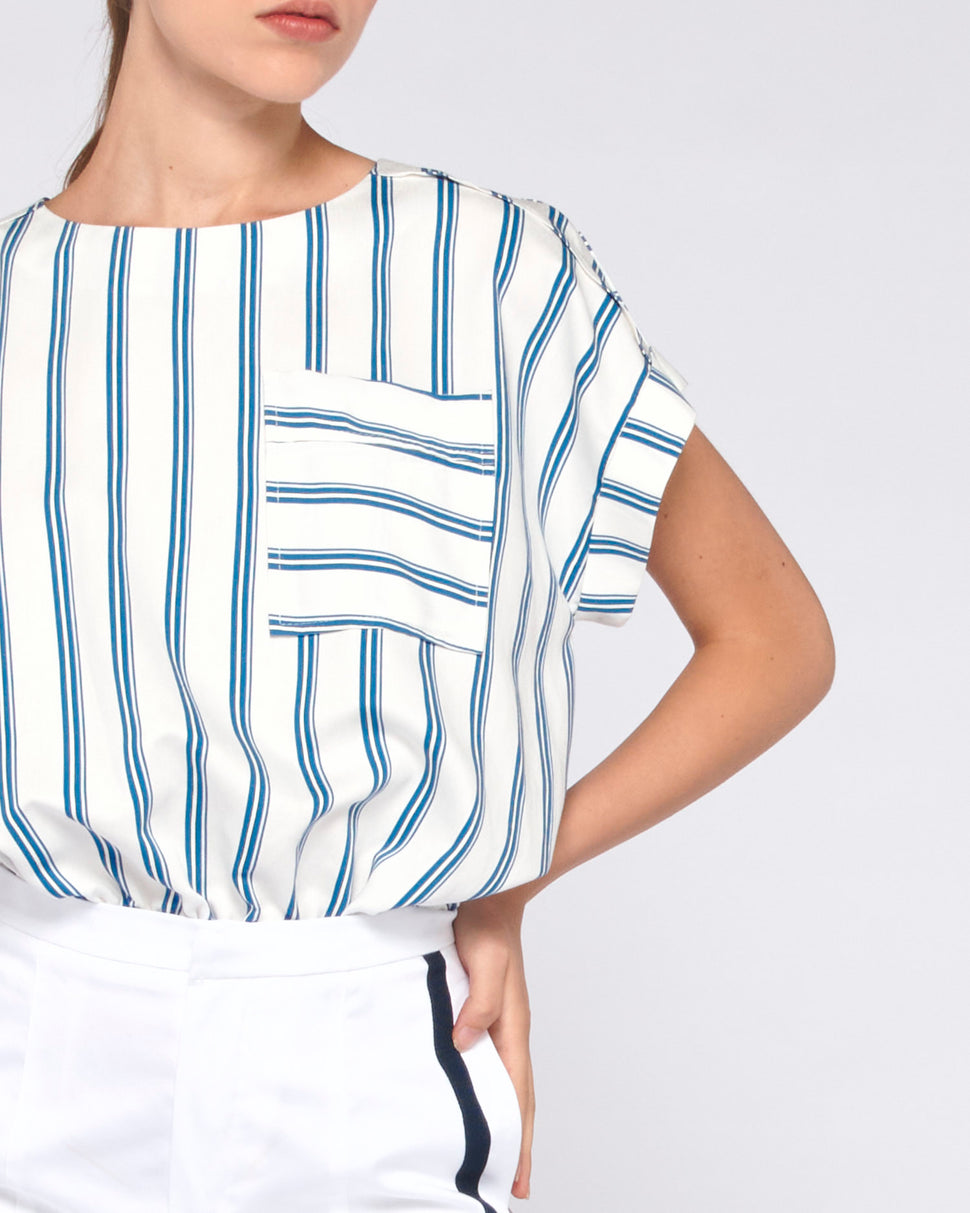 BLUSA A RIGHE A MANICHE CORTE CON TASCHINO - Silvianheach