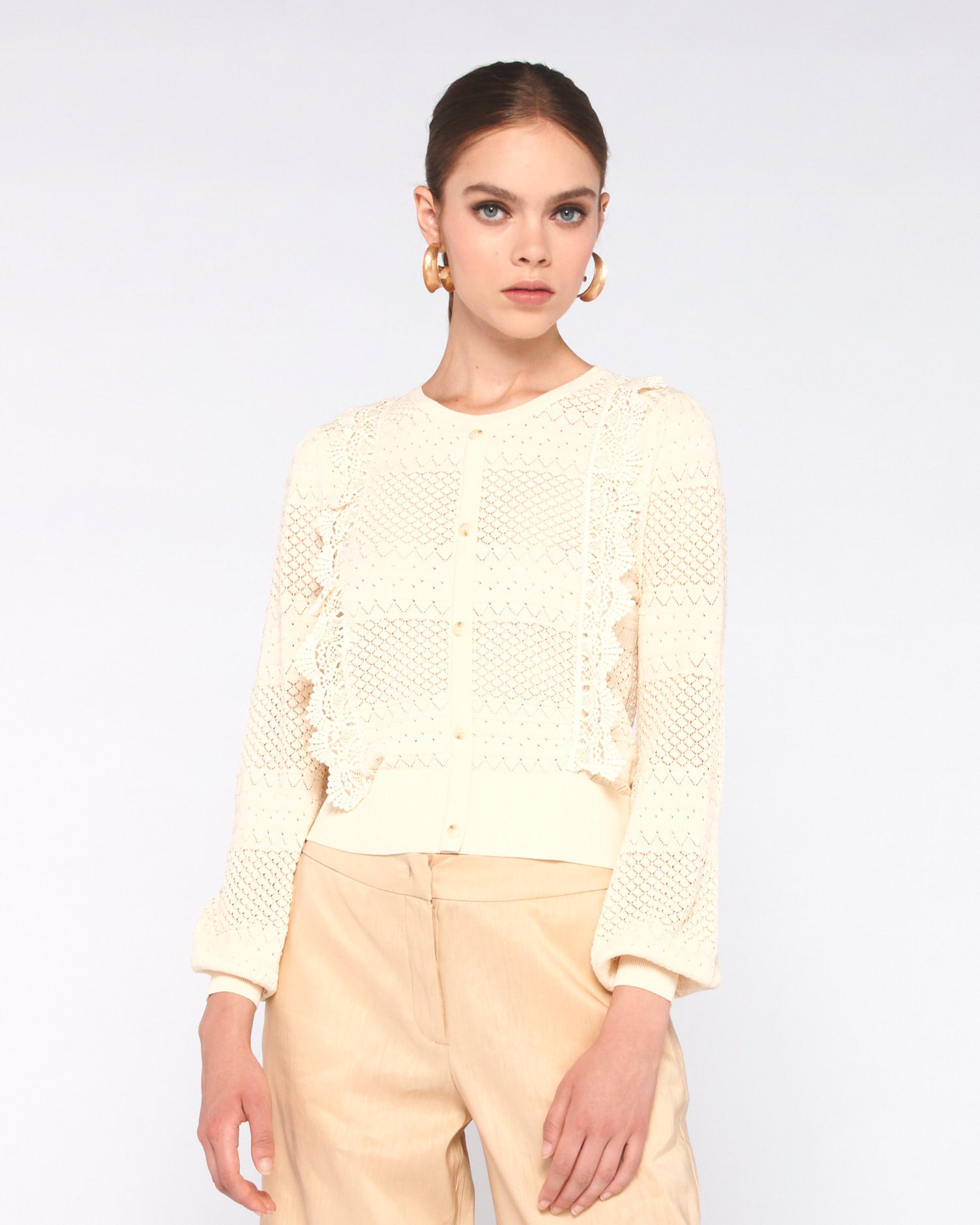 CARDIGAN LAVORATO CON VOLANT - Silvianheach