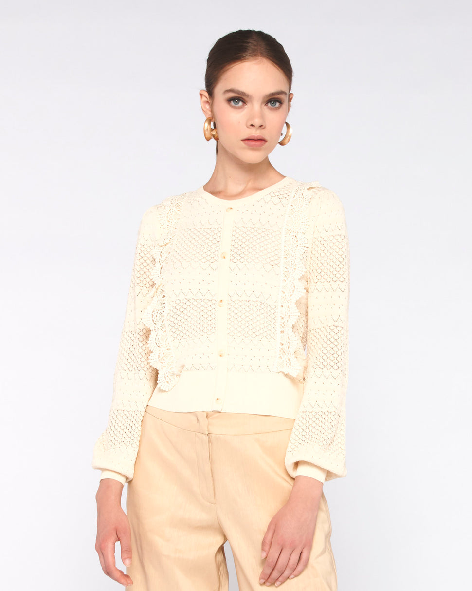 CARDIGAN LAVORATO CON VOLANT - Silvianheach