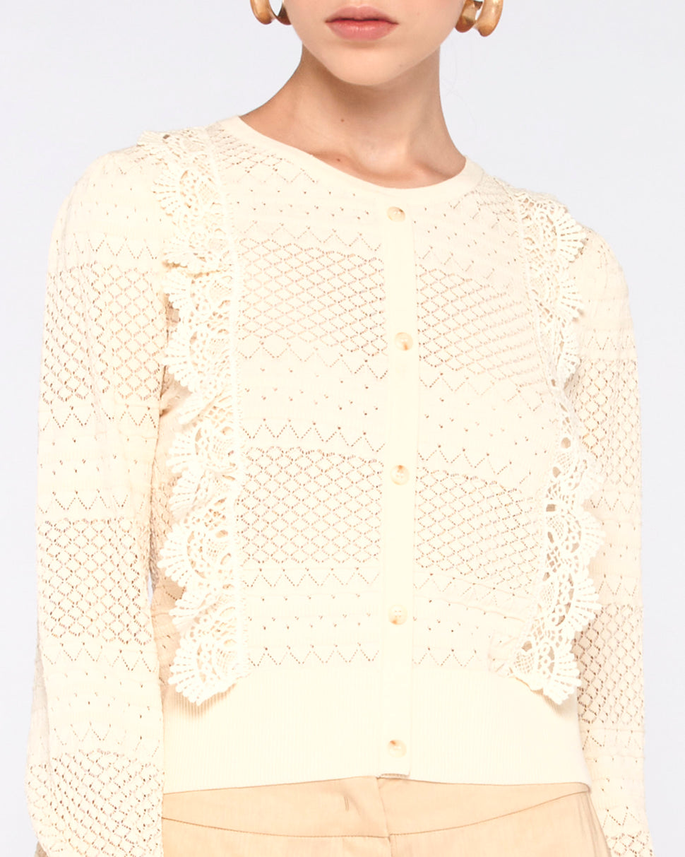 CARDIGAN LAVORATO CON VOLANT - Silvianheach