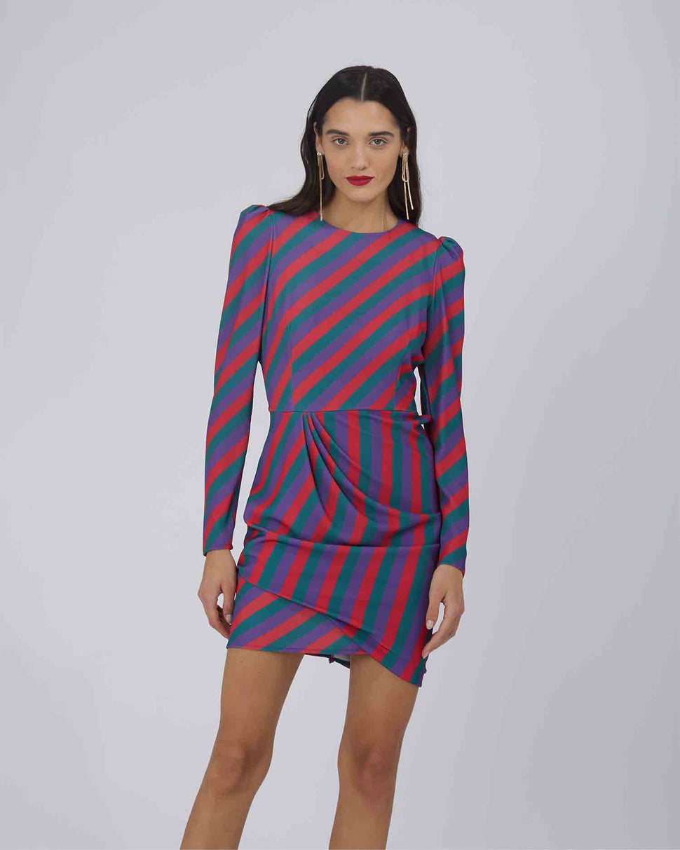 ABITO A RIGHE MULTICOLOR DRAPPEGGIATO - Silvianheach