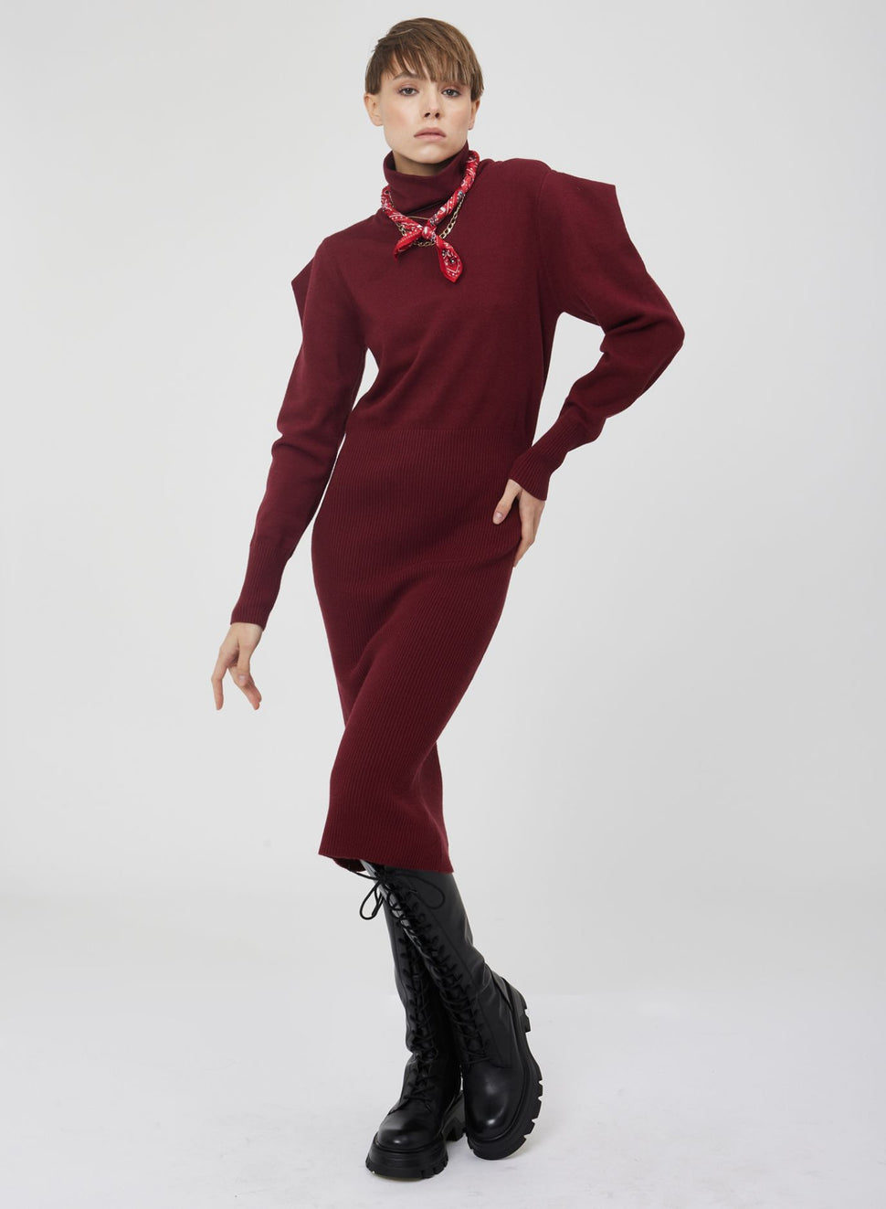 Abito midi a costine con collo alto - Silvianheach