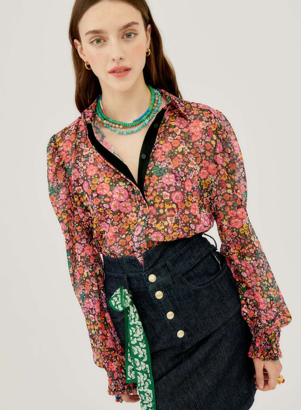 Camicia semitrasparente con stampa fiori - Silvianheach